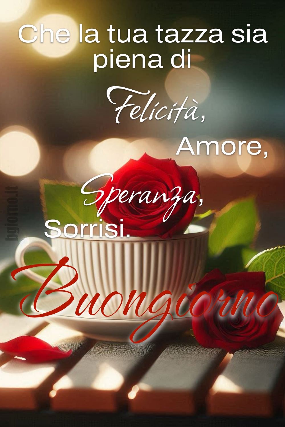 Che la tua tazza sia piena di Felicità, Amore, Speranza, Sorrisi. Buongiorno